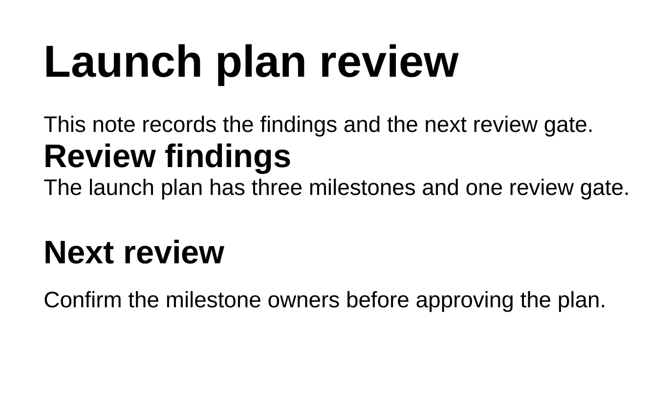 Before: the heading "Review findings" sits tight against the paragraphs above and below it
