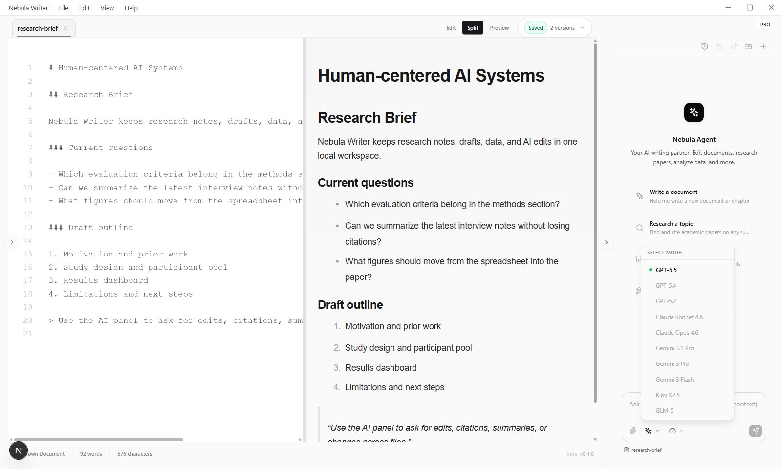 Assistant model picker with available model choices