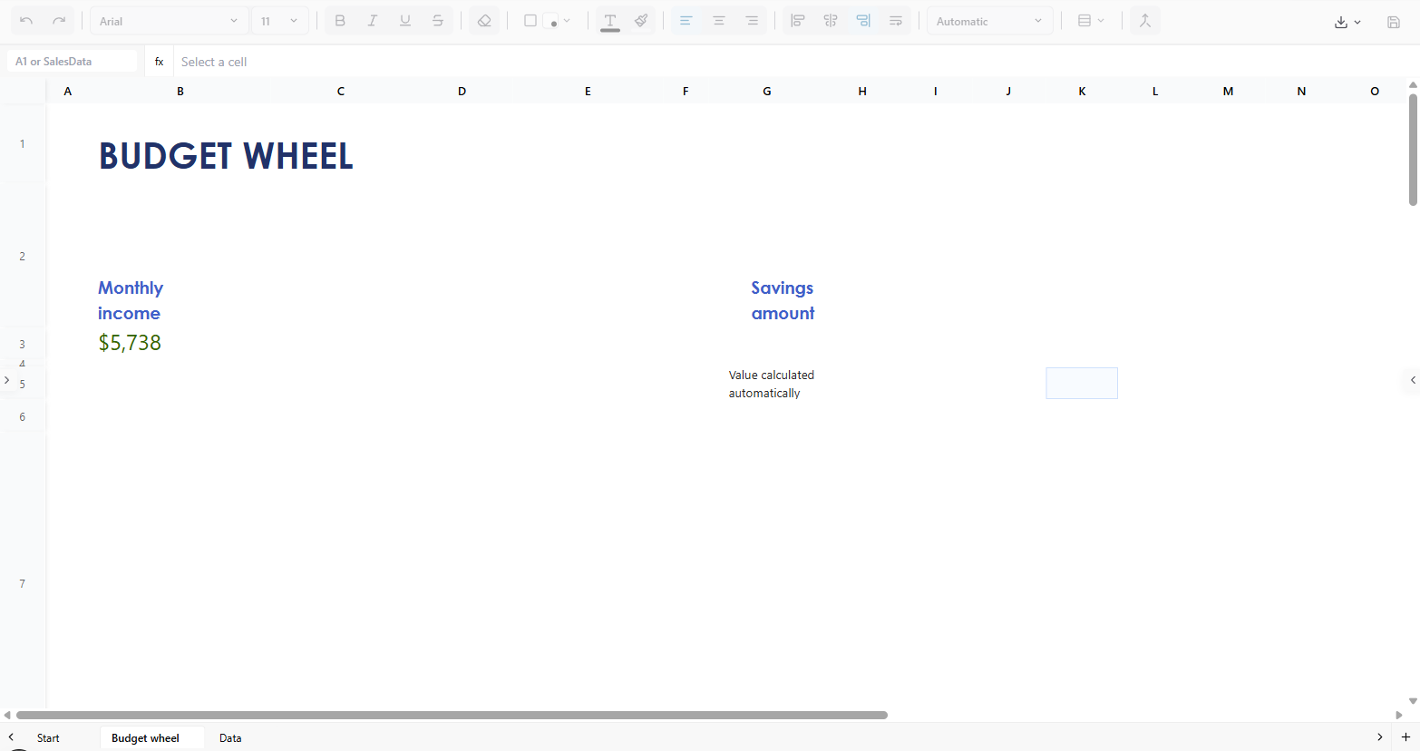 Spreadsheet workbook with formula bar and sheet tabs